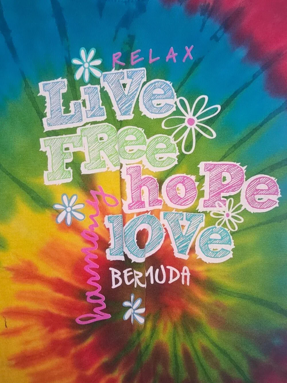 Love Culture Bermuda Tie Dye Graphic T-Shirt Medium Live Free Hope Love